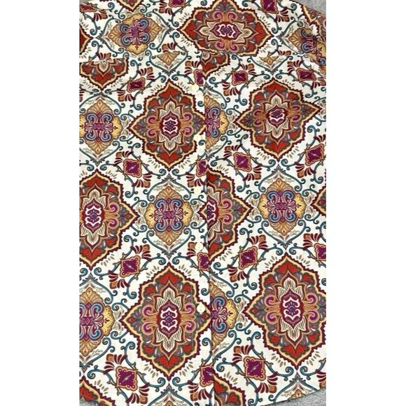 Chicos 2 US M Colorful Medallion Button Up Back Shirt Boho Regal Art To Wear - Picture 3 of 11